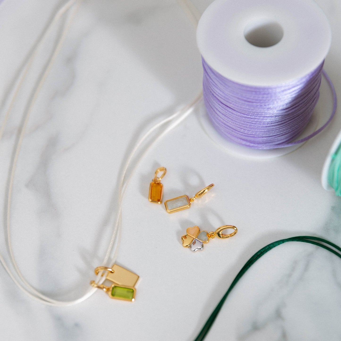 Cherry Heart & Diamond Satin Cord Necklace