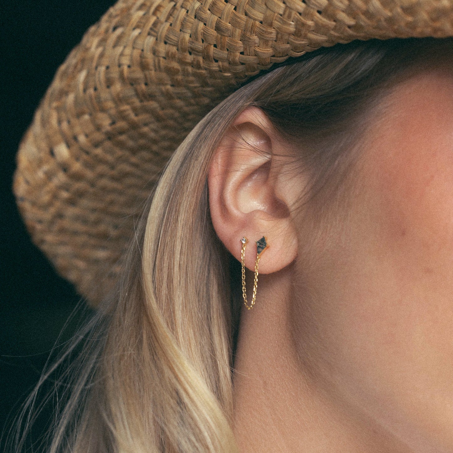 Moss Agate Double Stud Earrings | Hypoallergenic Earrings | Earrings for Sensitive Ears