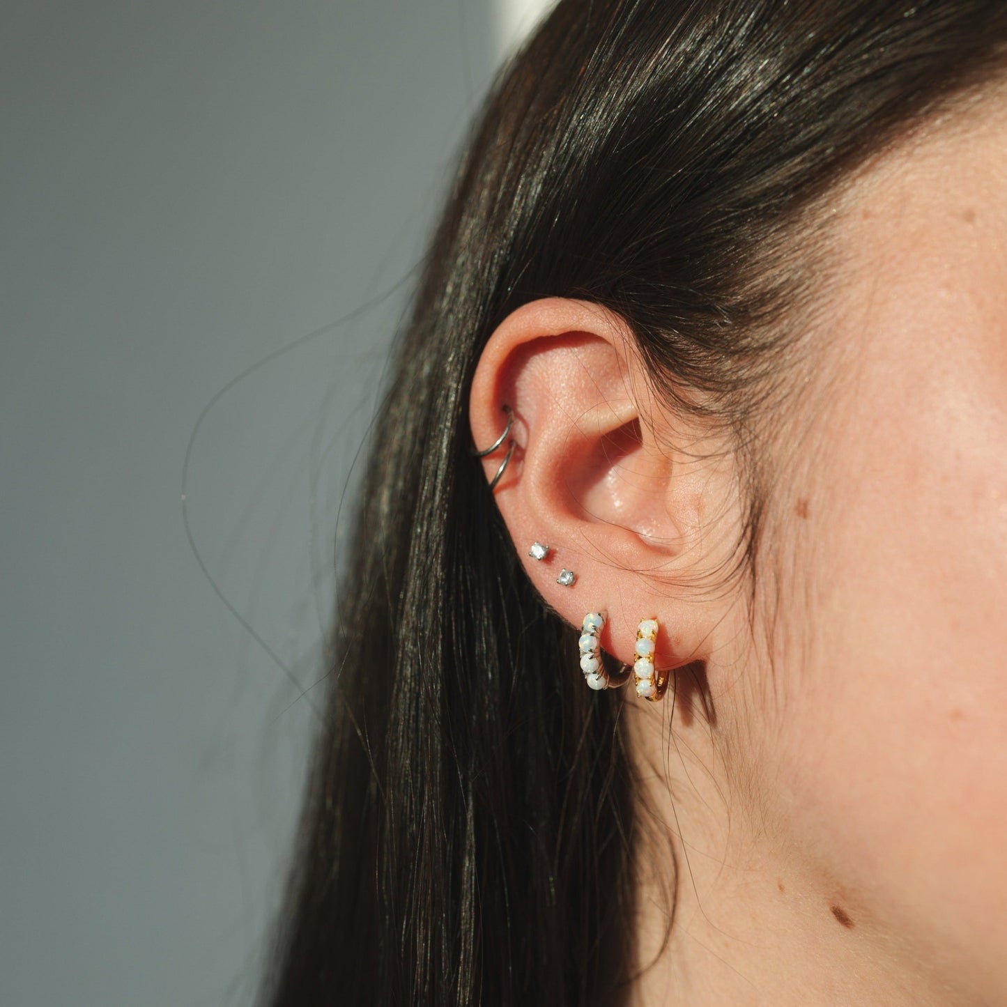 Faux Opal Huggie Earrings