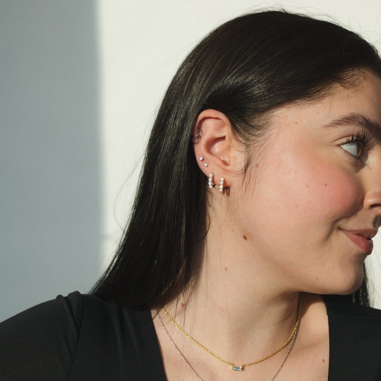 Faux Opal Huggie Earrings