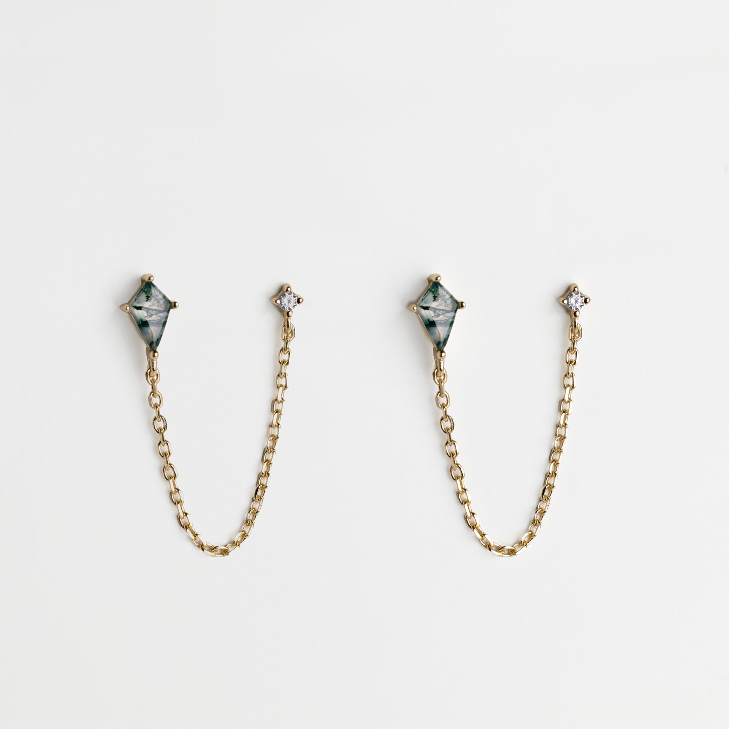 Moss Agate Double Stud Earrings | Hypoallergenic Earrings | Earrings for Sensitive Ears