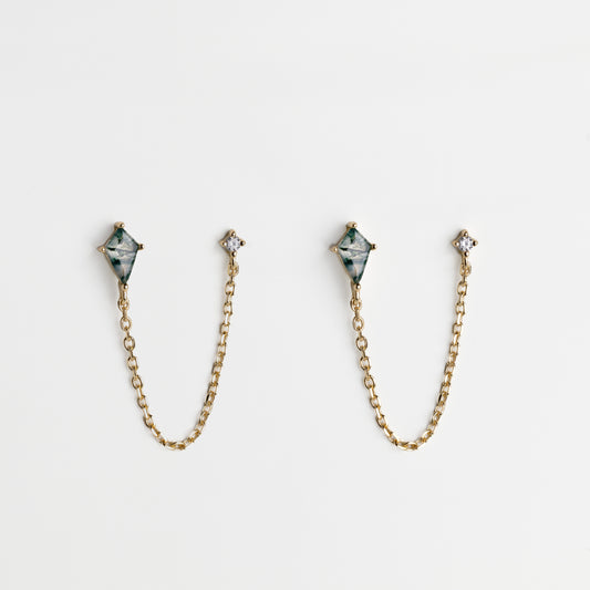 Moss Agate Double Stud Earrings | Hypoallergenic Earrings | Earrings for Sensitive Ears