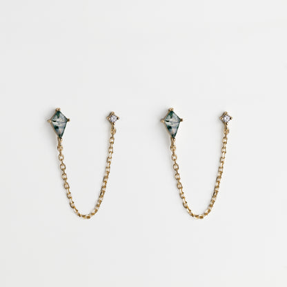 Moss Agate Double Studs